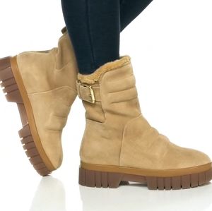 FREE PEOPLE Fable Faux-Fur-Lined Sand-Suede Boots Size 7.5